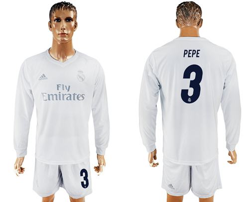 Real Madrid #3 Pepe Marine Environmental Protection Home Long Sleeves Soccer Club Jersey